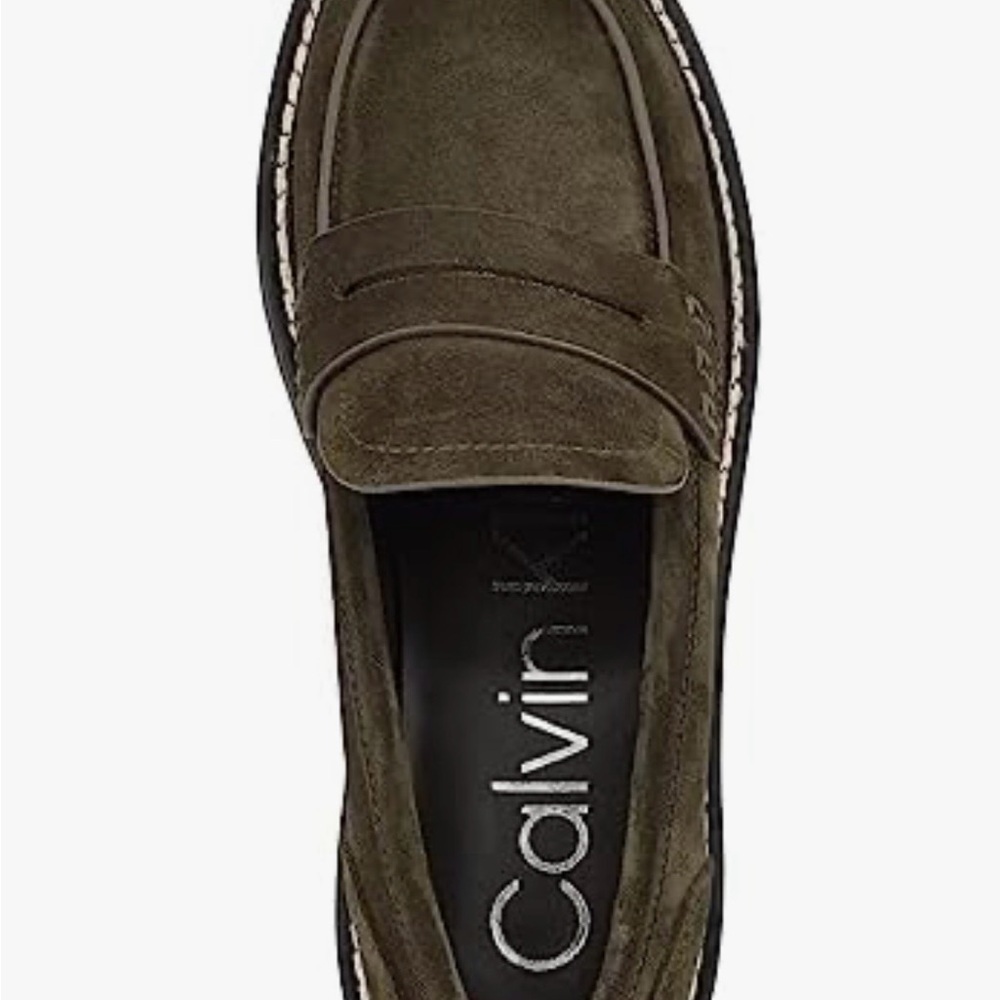 CALVIN KLEIN Women Suzie Suede Slip-on Lug Sole Loafer Dark Green Sz 5.5 - Picture 11 of 14